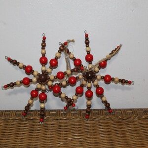 Pottery Barn Brown Wooden Star Snow Flake.  Set of 2